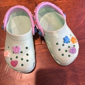 Crocs Kids' Light Green Clogs with Pink Accents